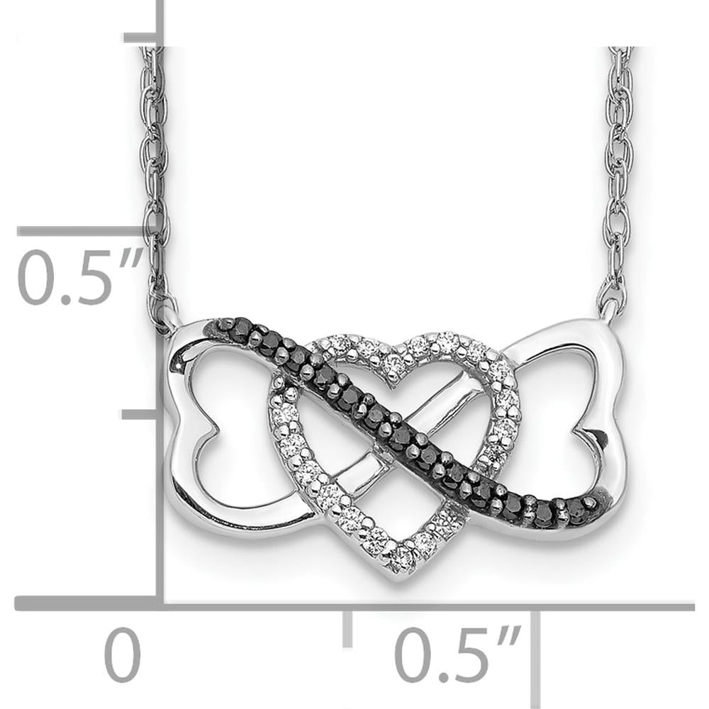10K White Gold Triple Heart Pendant Necklace with Black and White Diamonds - 0.24 Carat Total Diamond Weight by Oro Pregiato