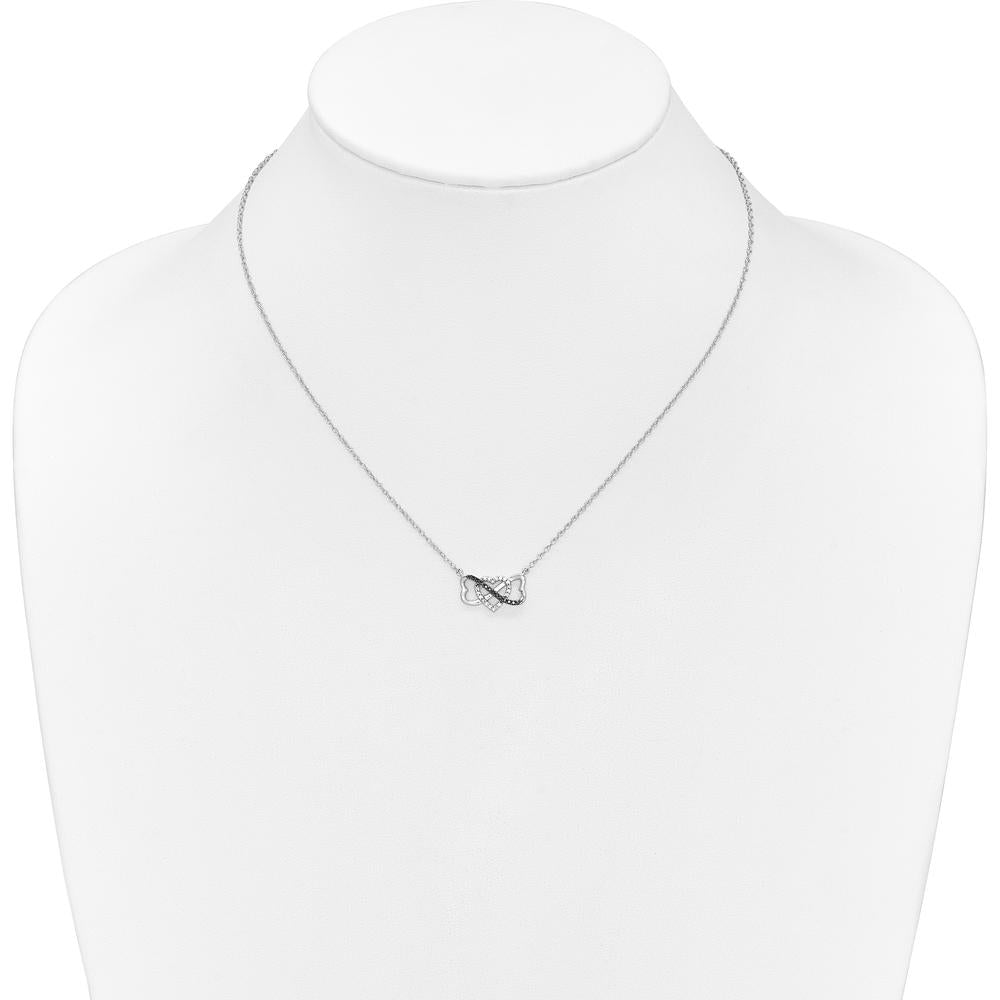 10K White Gold Triple Heart Pendant Necklace with Black and White Diamonds - 0.24 Carat Total Diamond Weight by Oro Pregiato