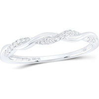 10K White Gold Twist Band Ring with Prong-Set Round Diamonds - 1/12 Carat Total Diamond Weight