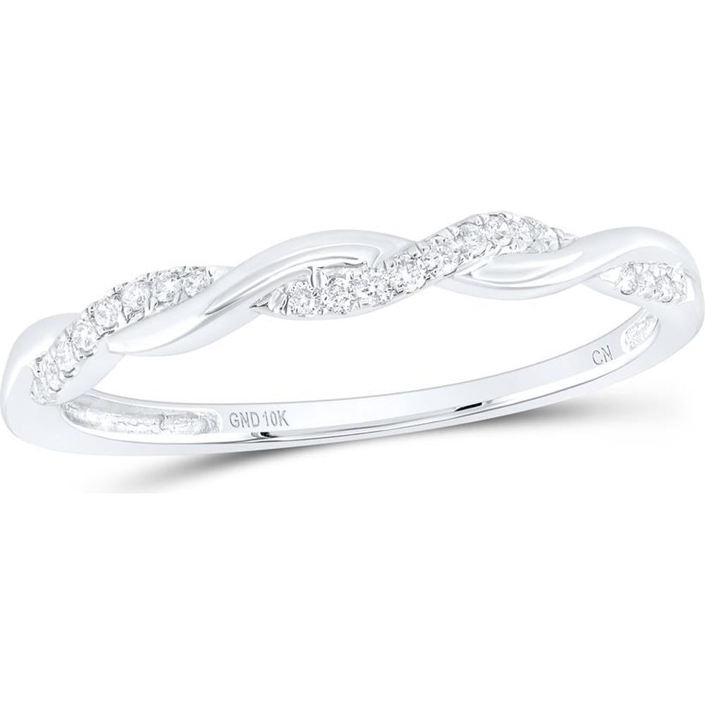 10K White Gold Twist Band Ring with Prong-Set Round Diamonds - 1/12 Carat Total Diamond Weight