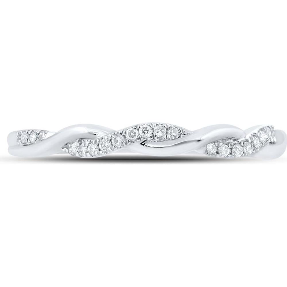 10K White Gold Twist Band Ring with Prong-Set Round Diamonds - 1/12 Carat Total Diamond Weight
