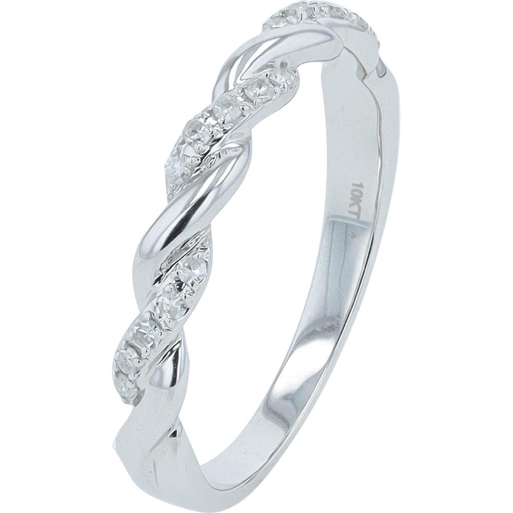 10K White Gold Twisted Band with Round Diamonds - 0.10 Carat Total Diamond Weight