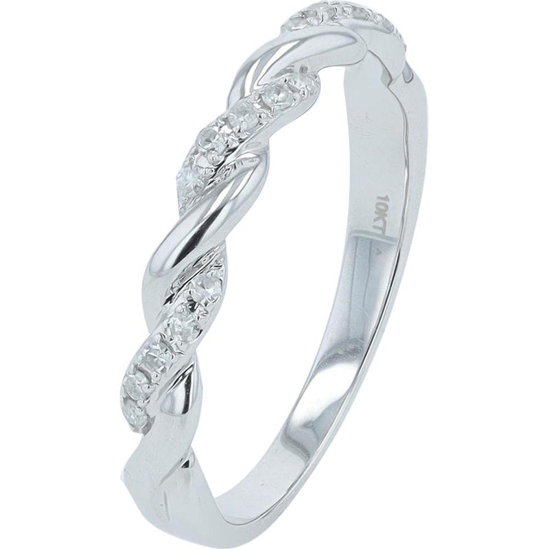 10K White Gold Twisted Band with Round Diamonds - 0.10 Carat Total Diamond Weight
