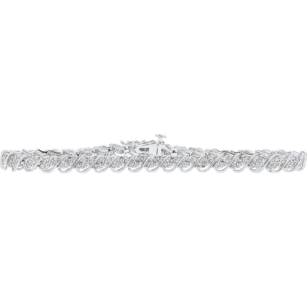 10K White Gold Twisted S-Link Diamond Bracelet with Brilliant Round Cut Diamonds - 1.50 Carat Total Diamond Weight