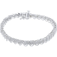 10K White Gold Twisted S-Link Diamond Bracelet with Brilliant Round Cut Diamonds - 1.50 Carat Total Diamond Weight