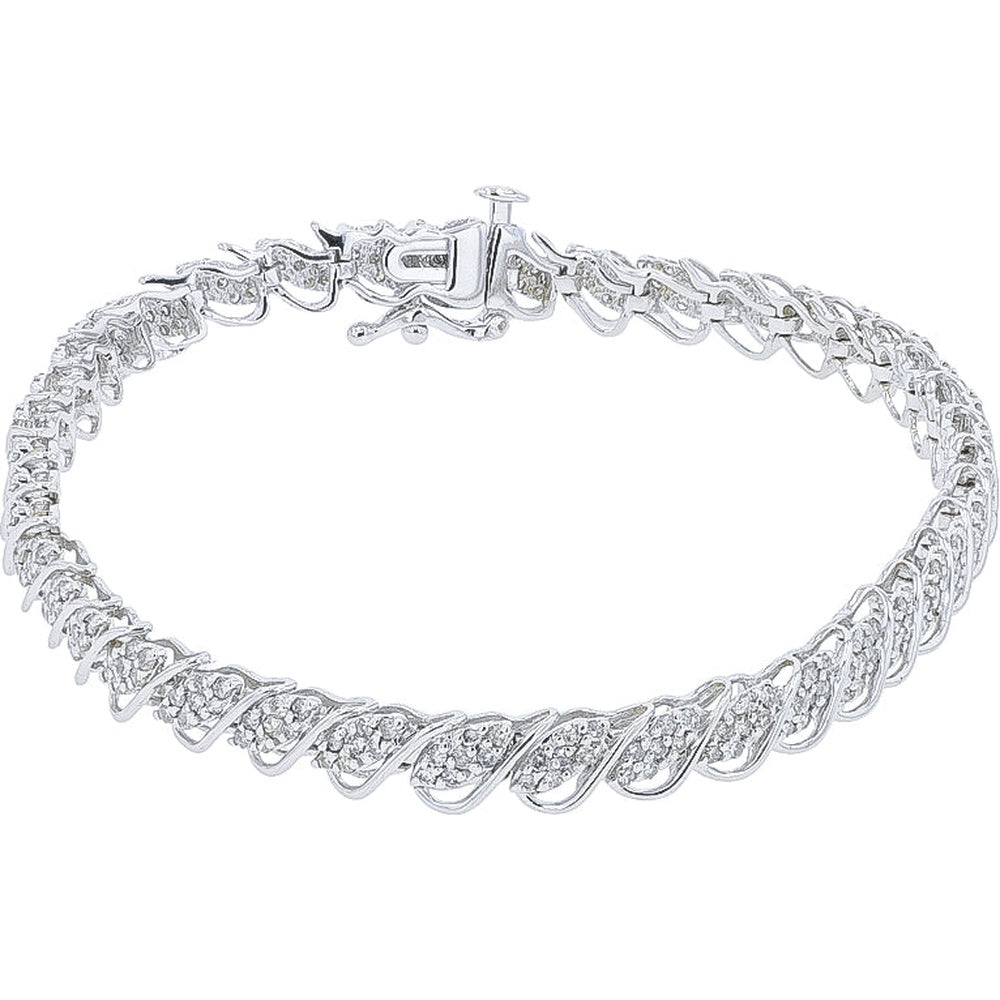 10K White Gold Twisted S-Link Diamond Bracelet with Brilliant Round Cut Diamonds - 1.50 Carat Total Diamond Weight