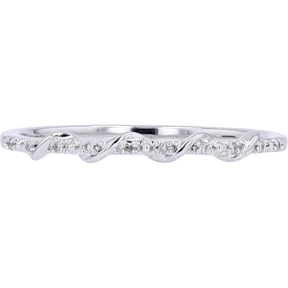 10K White Gold Twisted Stackable Ring with Prong Set Round Diamonds - 0.025 Carat Total Diamond Weight
