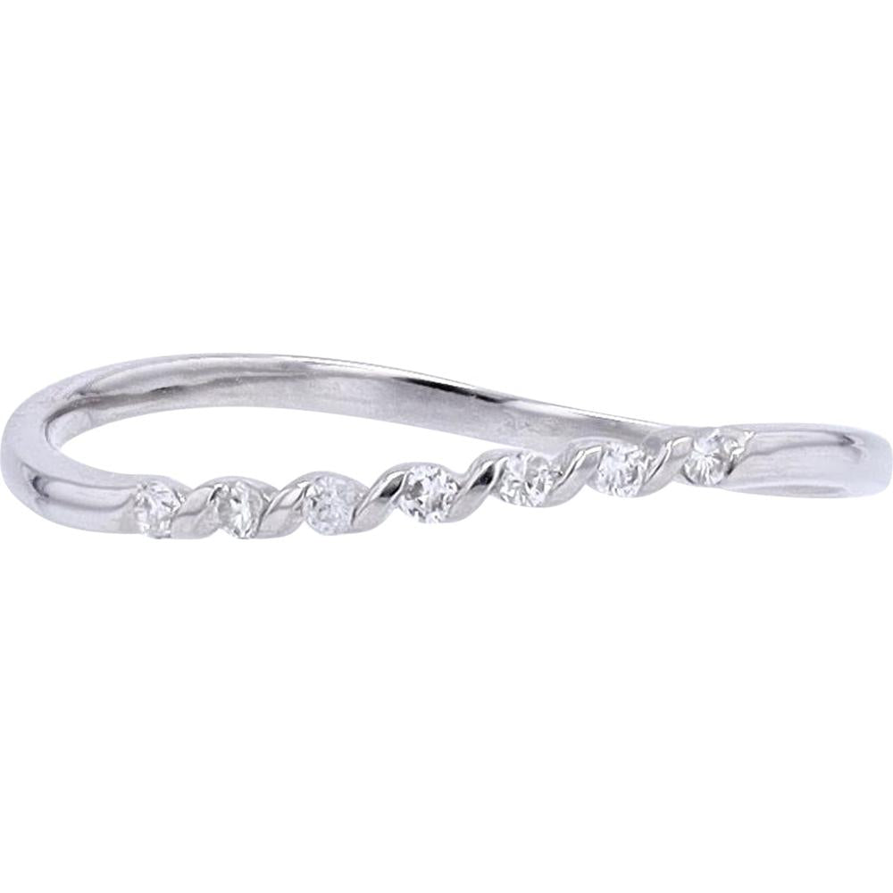 10K White Gold Twisted Stackable Ring with Round Diamonds - 0.06 Carat Total Diamond Weight