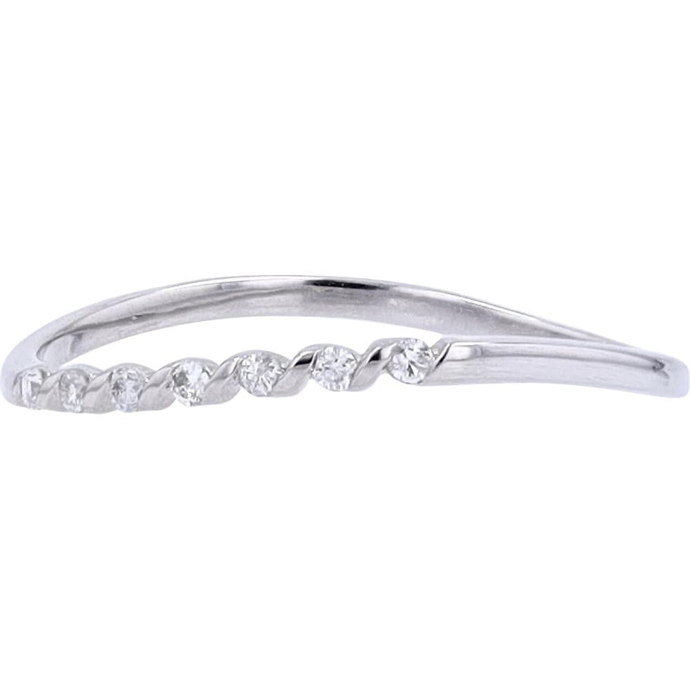 10K White Gold Twisted Stackable Ring with Round Diamonds - 0.06 Carat Total Diamond Weight