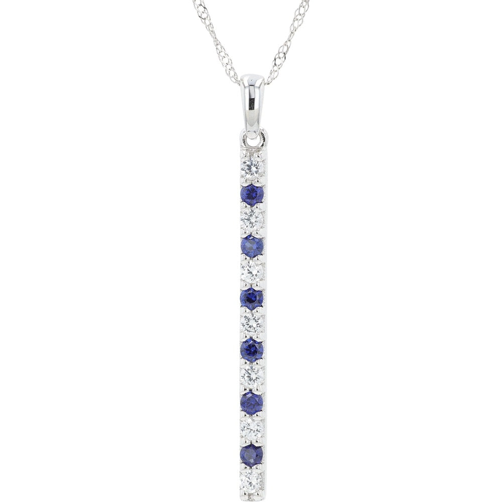 10K White Gold Vertical Bar Pendant with Alternating Round Created Blue and White Sapphires - 0.50 Carat Total Gem Weight