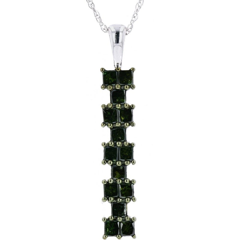 10K White Gold Vertical Cascade Pendant with Treated Green Diamonds - 0.60 Carats Total Diamond Weight