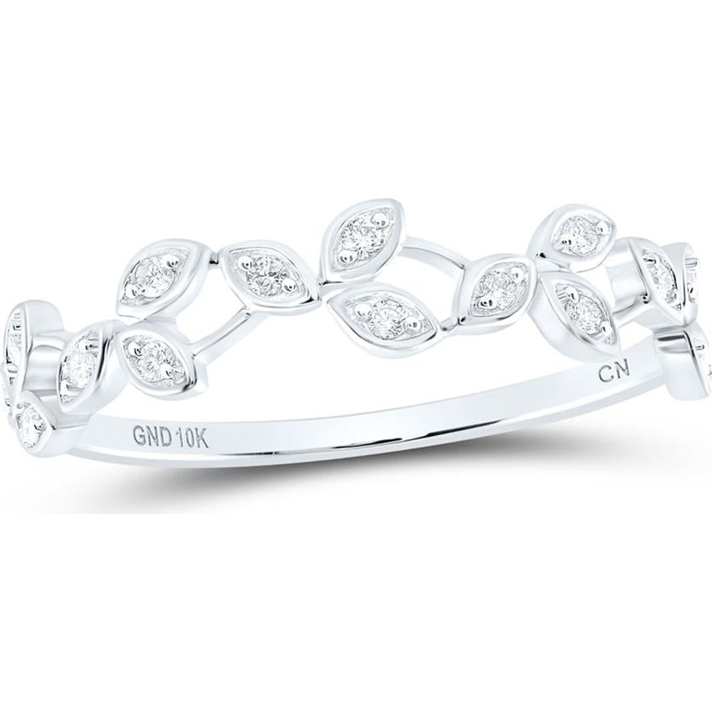 10K White Gold Vine-Inspired Stackable Ring with Round Prong-Set Diamonds - 0.10 Carat Total Diamond Weight