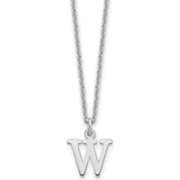 10K White Gold W Initial Pendant Necklace with Rhodium Plating - 18" Cable Chain