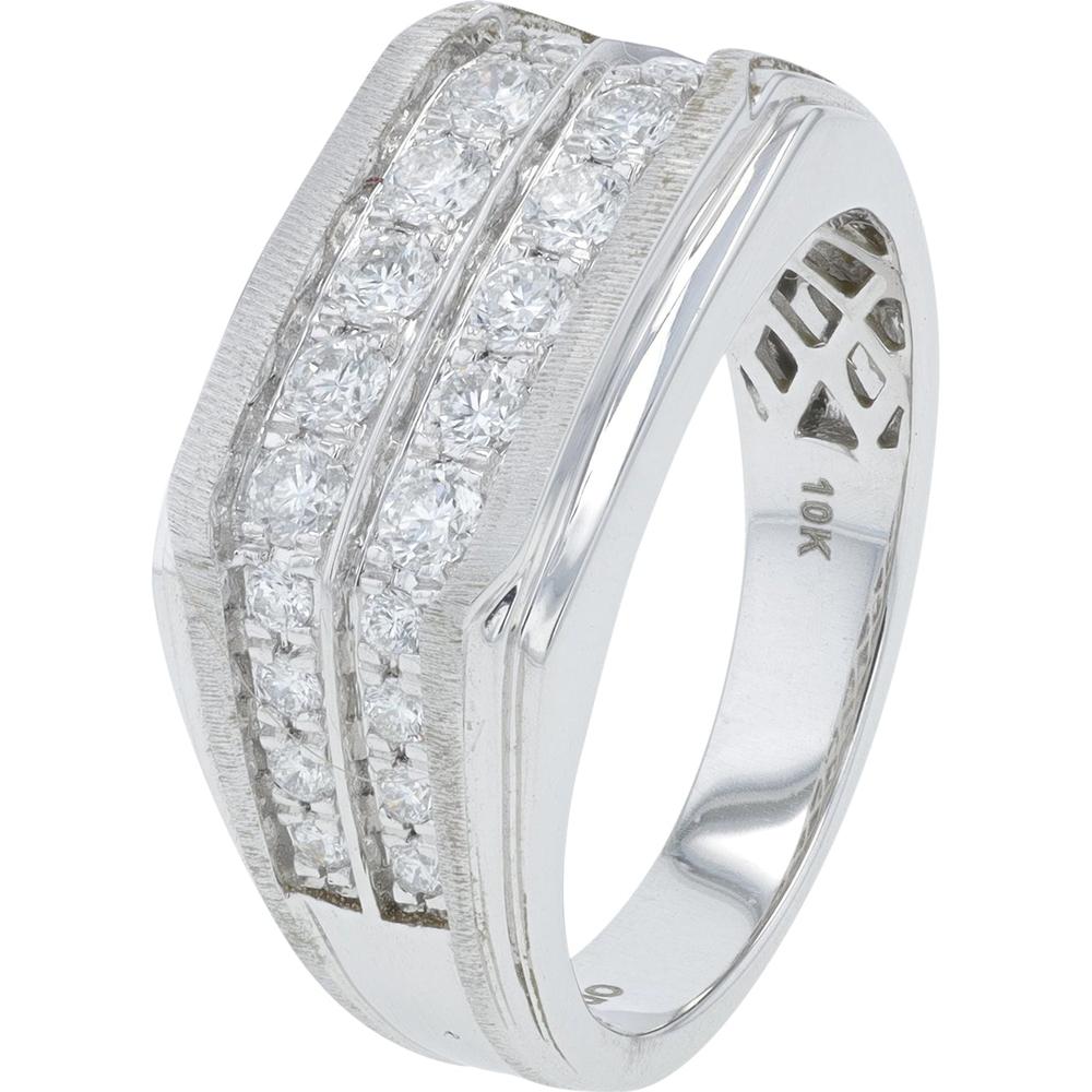 10K White Gold Wedding Band with 1.00 Carat Total Diamond Weight - Men's Diamond Band with Milgrain Detailing