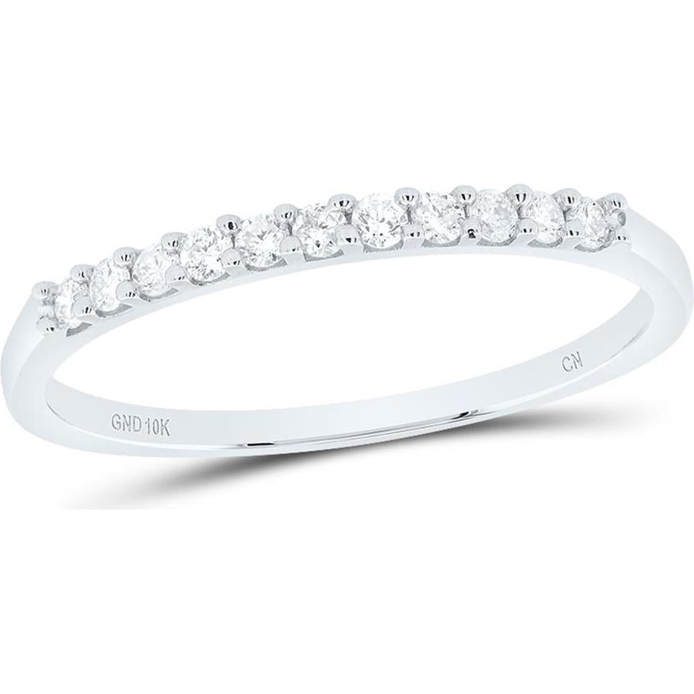 10K White Gold Wedding Band with Pave-Set Round Diamonds - 0.15 Carat Total Diamond Weight