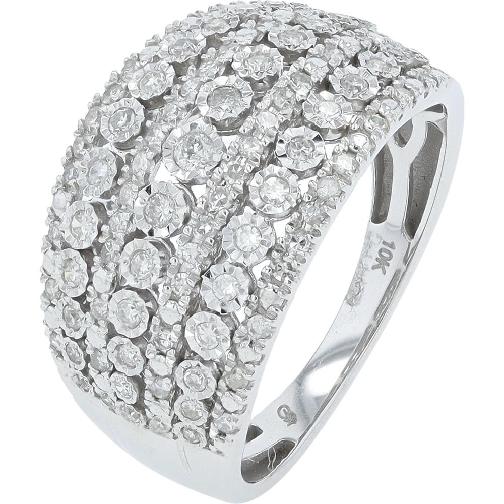 10K White Gold Wide Band Ring with Pavé Set Round Diamonds - 0.50 Carats Total Diamond Weight