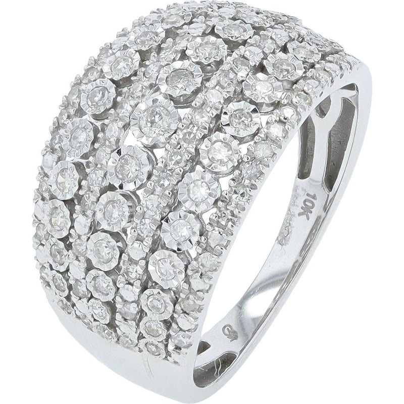 10K White Gold Wide Band Ring with Pavé Set Round Diamonds - 0.50 Carats Total Diamond Weight
