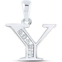 10K White Gold "Y" Initial Pendant with Channel-Set Round Diamonds - 1/20 Carat Total Diamond Weight