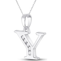 10K White Gold "Y" Initial Pendant with Channel-Set Round Diamonds - 1/20 Carat Total Diamond Weight