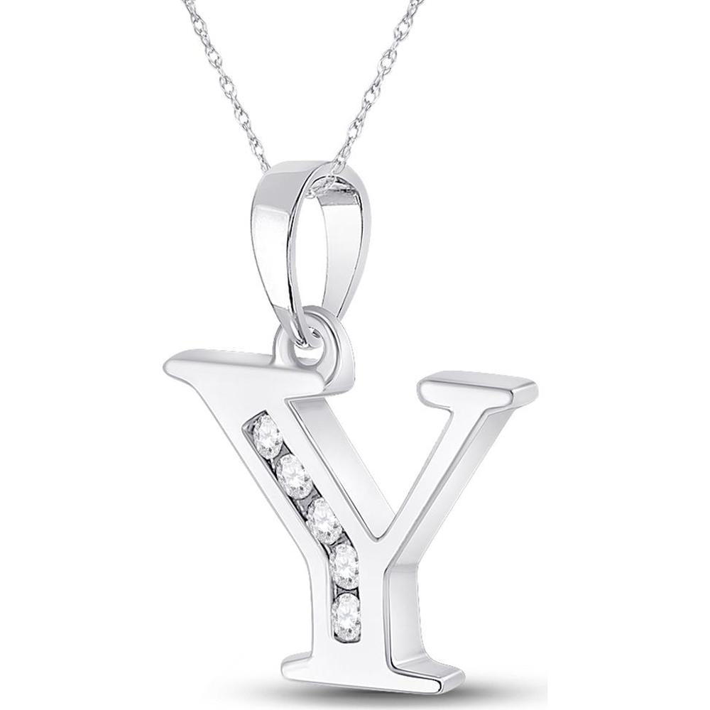 10K White Gold "Y" Initial Pendant with Channel-Set Round Diamonds - 1/20 Carat Total Diamond Weight