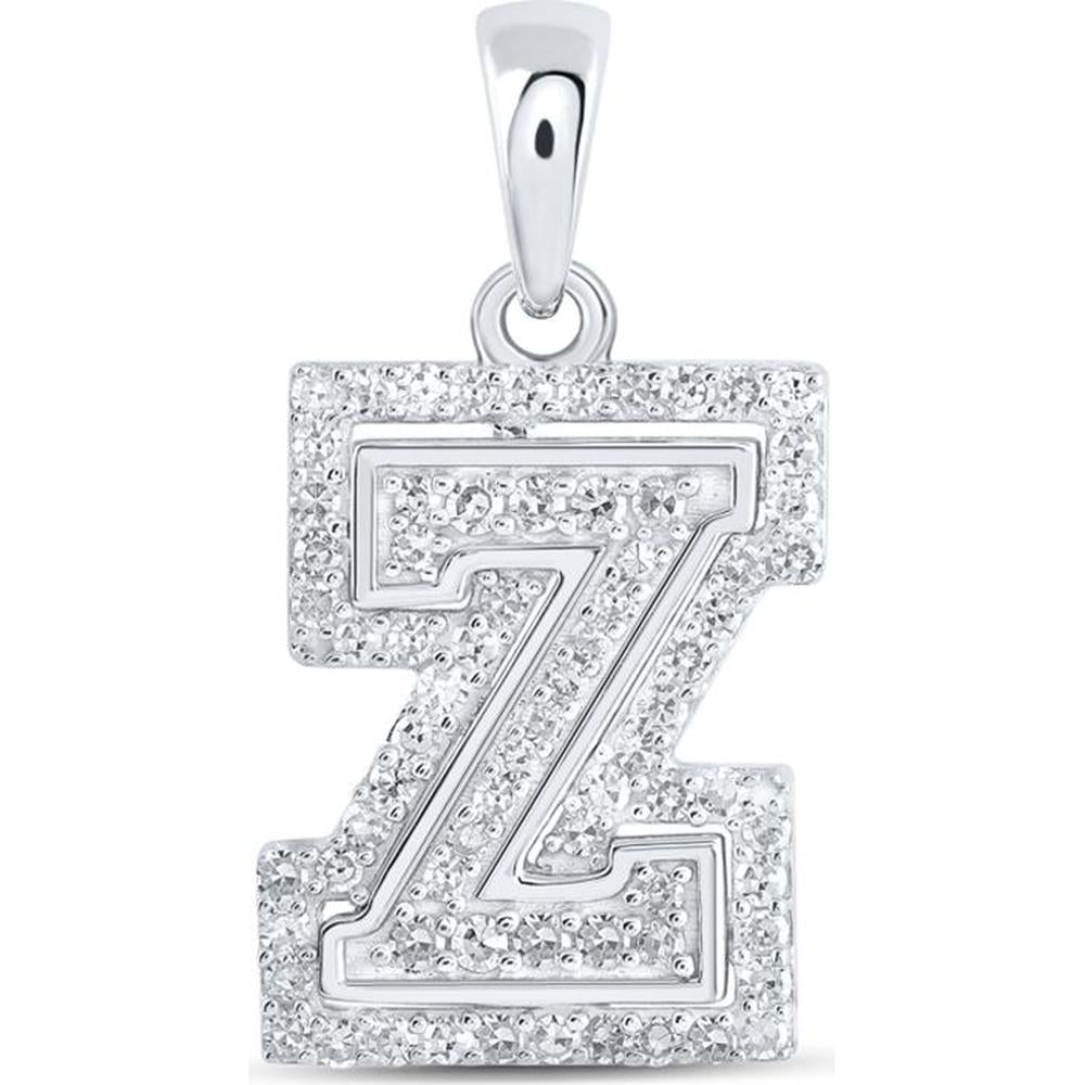 10K White Gold Z Initial Pendant with Prong-Set Round Diamonds - 1/4 Carat Total Weight