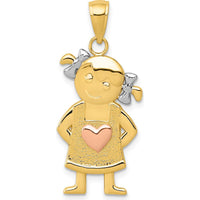 10K Yellow & Rose Gold Girl Pendant with Rhodium Accents and Heart Detail