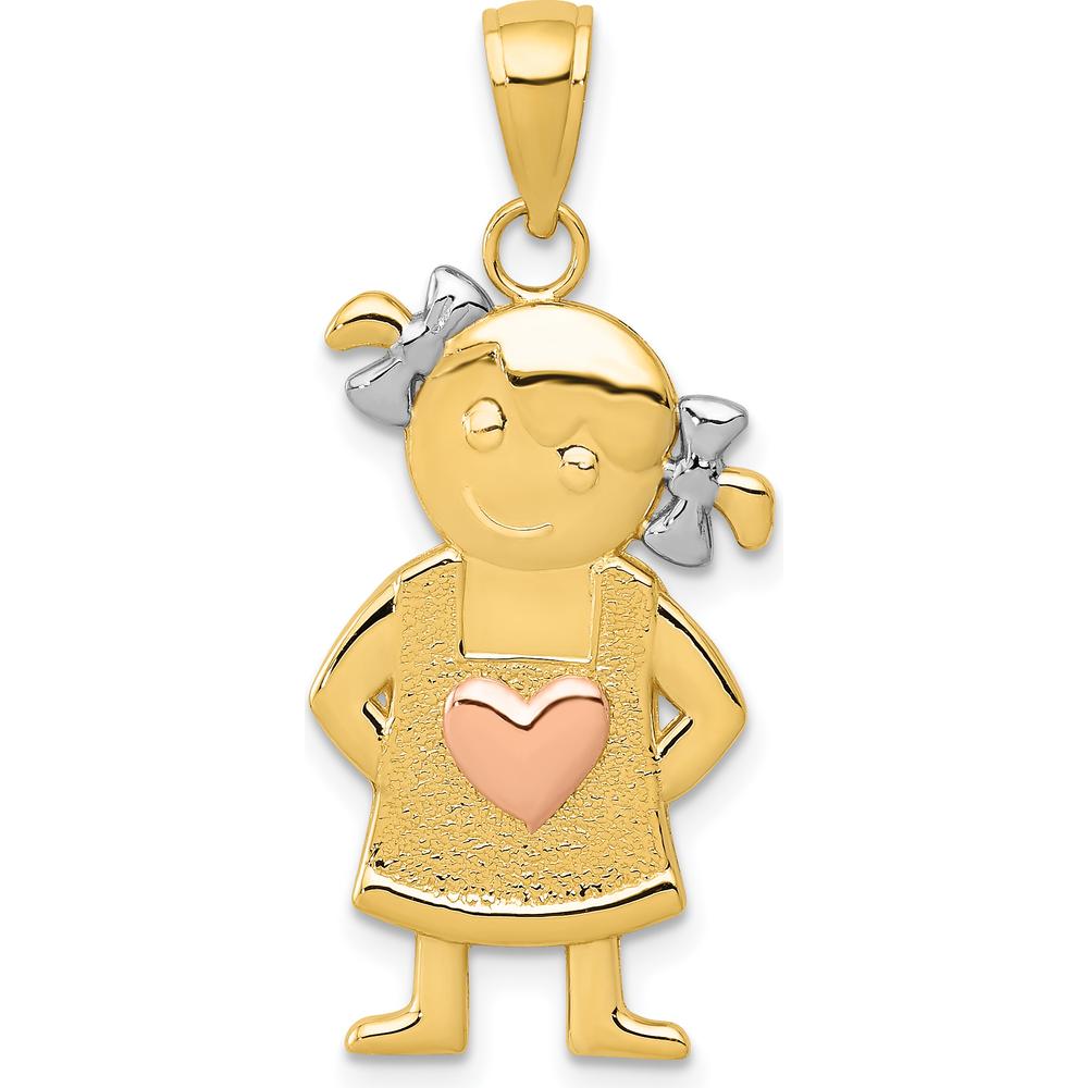 10K Yellow & Rose Gold Girl Pendant with Rhodium Accents and Heart Detail