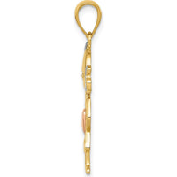 10K Yellow & Rose Gold Girl Pendant with Rhodium Accents and Heart Detail