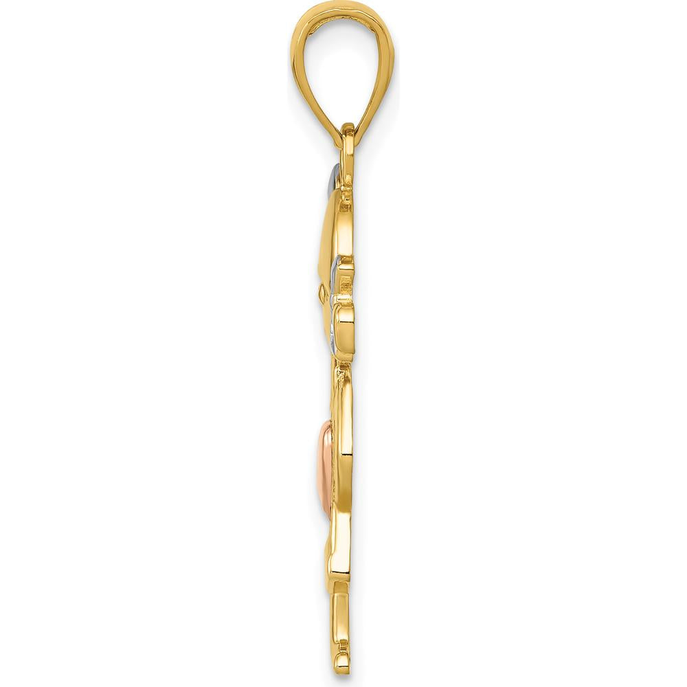 10K Yellow & Rose Gold Girl Pendant with Rhodium Accents and Heart Detail