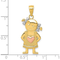 10K Yellow & Rose Gold Girl Pendant with Rhodium Accents and Heart Detail