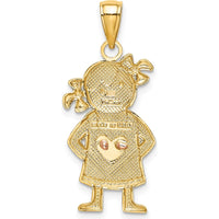 10K Yellow & Rose Gold Girl Pendant with Rhodium Accents and Heart Detail