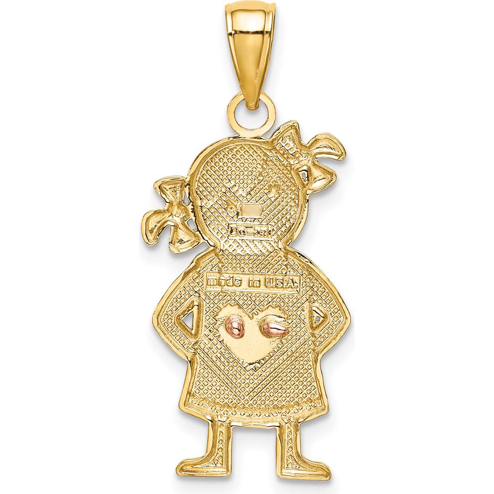 10K Yellow & Rose Gold Girl Pendant with Rhodium Accents and Heart Detail