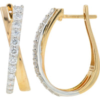 10K Yellow & White Gold Crossover Hoops with Lab Grown Diamonds - 1.00 Carat Total Diamond Weight