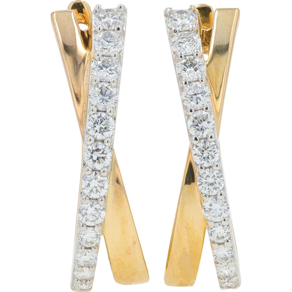 10K Yellow & White Gold Crossover Hoops with Lab Grown Diamonds - 1.00 Carat Total Diamond Weight