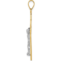 10K Yellow and White Gold Filigree Cross with Crucifix Pendant - 46mm Length