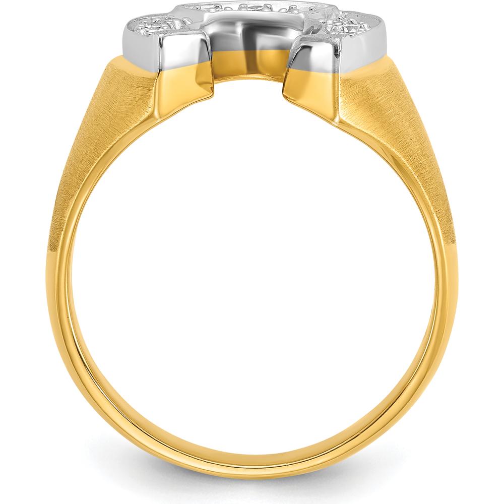 10K Yellow and White Gold Horseshoe Diamond Men's Ring with Satin Finish and Round Diamonds - 1.50 Carats Total Diamond Weight by IBGoodman