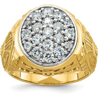 10K Yellow and White Gold Men's Textured Oval Cluster Ring - Polished Finish by IBGoodman