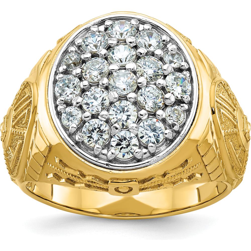 10K Yellow and White Gold Men's Textured Oval Cluster Ring - Polished Finish by IBGoodman
