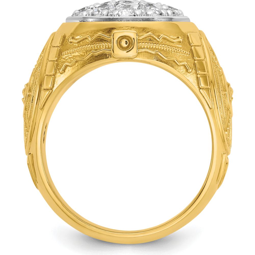 10K Yellow and White Gold Men's Textured Oval Cluster Ring - Polished Finish by IBGoodman