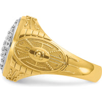 10K Yellow and White Gold Men's Textured Oval Cluster Ring - Polished Finish by IBGoodman