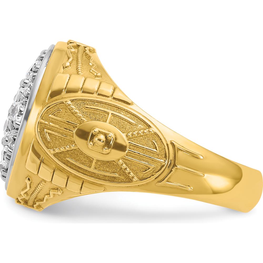 10K Yellow and White Gold Men's Textured Oval Cluster Ring - Polished Finish by IBGoodman