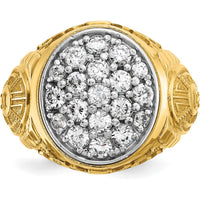 10K Yellow and White Gold Men's Textured Oval Cluster Ring - Polished Finish by IBGoodman