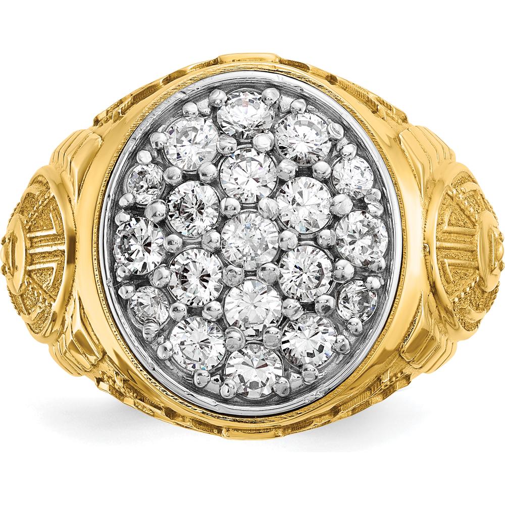 10K Yellow and White Gold Men's Textured Oval Cluster Ring - Polished Finish by IBGoodman