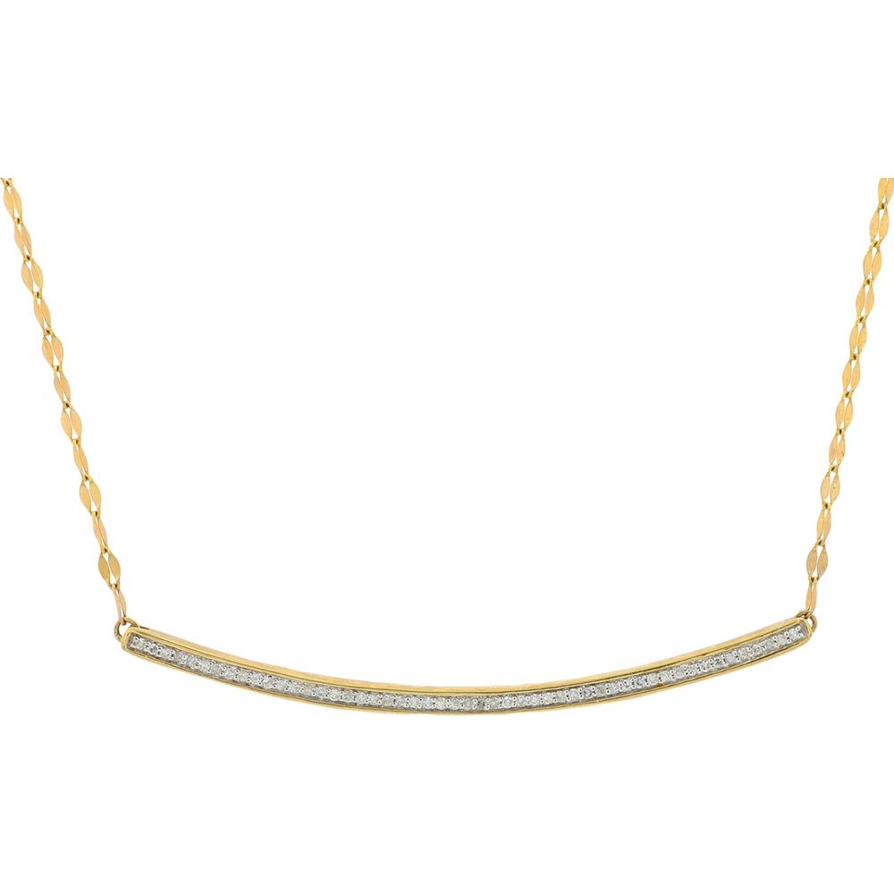 10K Yellow Gold 0.15 Carat Diamond Station Necklace - Delicate Curved Bar Design