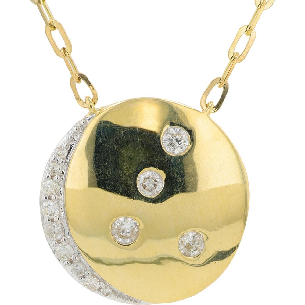 10K Yellow Gold 0.20 Carat Round Diamond Pendant with Pavé Crescent Accent