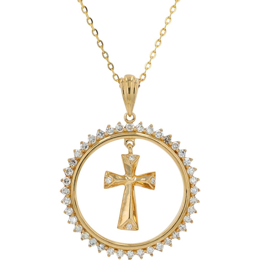 10K Yellow Gold 0.33 Carat Diamond Cross Pendant with Halo Diamond Frame