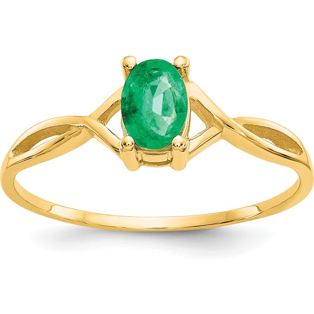 10K Yellow Gold 0.5 Carat Oval Cut Genuine Emerald Birthstone Ring