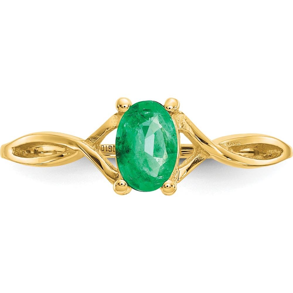 10K Yellow Gold 0.5 Carat Oval Cut Genuine Emerald Birthstone Ring