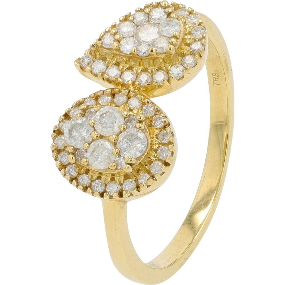 10K Yellow Gold 0.50 Carat Total Diamond Dual Halo Cluster Ring