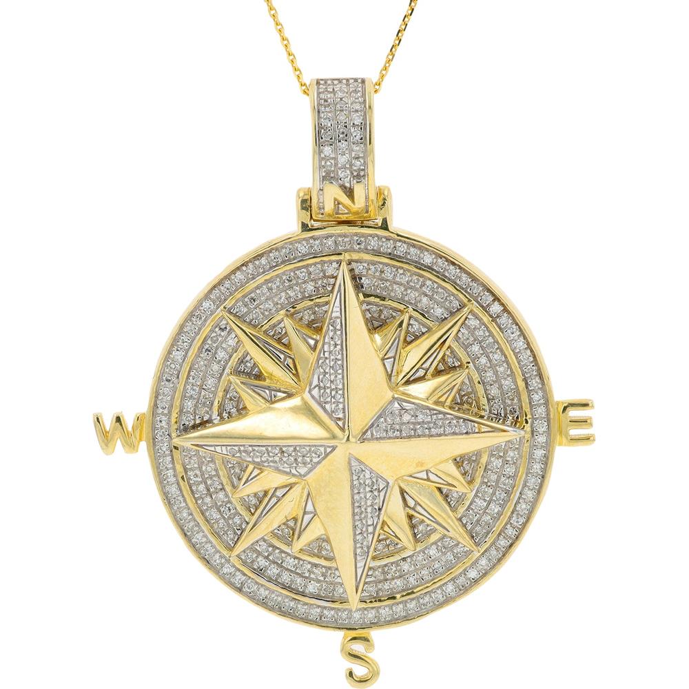 10K Yellow Gold 0.50 Carat Total Weight Diamond Compass Pendant with 18" Chain